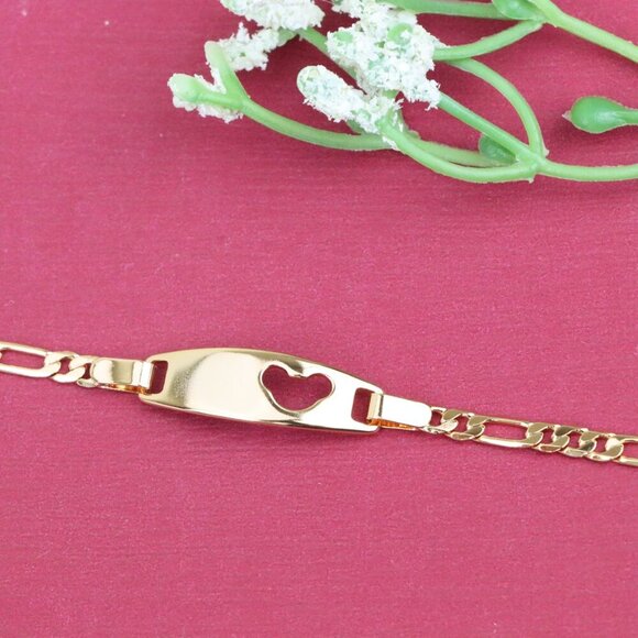 "Rose Gold Heart Cutout ID Bracelet in High-Polish Gold Plating, XPBL1158 - Picture 11 of 12